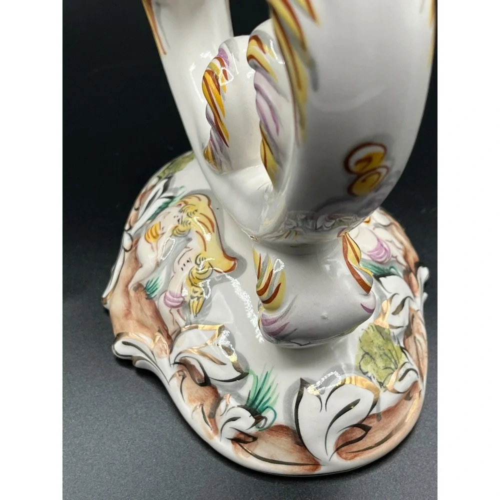 Vintage Alcobaca Portugal Capodimonte Double Candle Holder Hand Painted Stamped‎